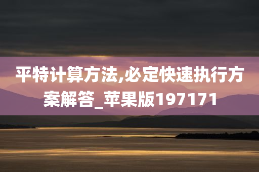 平特计算方法,必定快速执行方案解答_苹果版197171