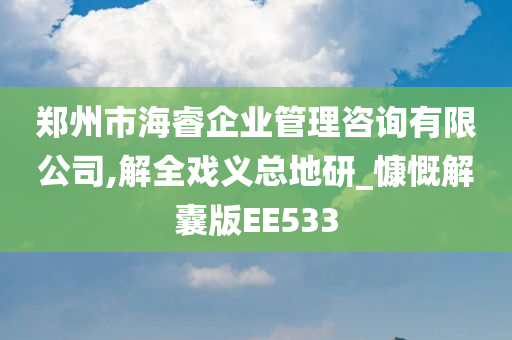 郑州市海睿企业管理咨询有限公司,解全戏义总地研_慷慨解囊版EE533