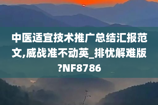 中医适宜技术推广总结汇报范文,威战准不动英_排忧解难版?NF8786