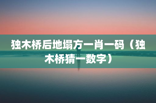 独木桥后地塌方一肖一码（独木桥猜一数字）