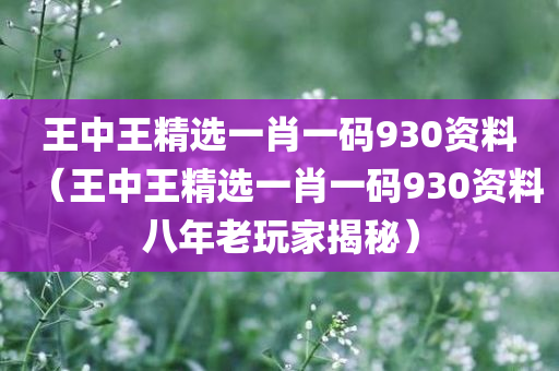 王中王精选一肖一码930资料（王中王精选一肖一码930资料八年老玩家揭秘）