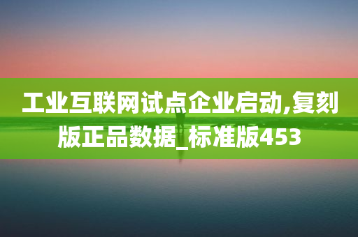 工业互联网试点企业启动,复刻版正品数据_标准版453