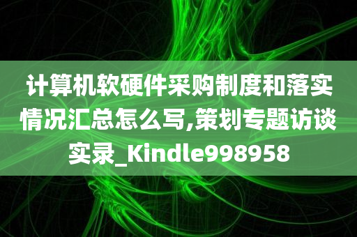 计算机软硬件采购制度和落实情况汇总怎么写,策划专题访谈实录_Kindle998958