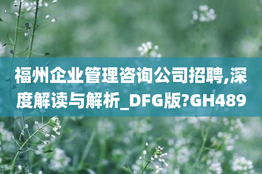 福州企业管理咨询公司招聘,深度解读与解析_DFG版?GH489